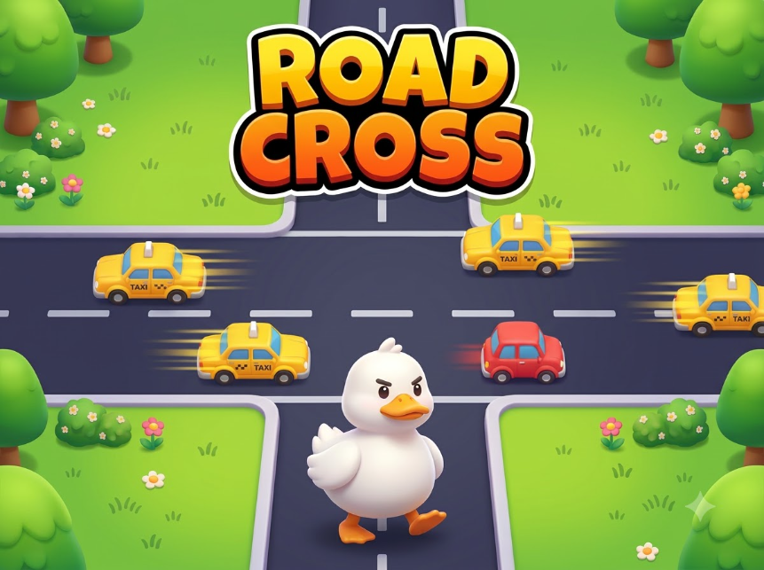 White_duck_crossing_road
